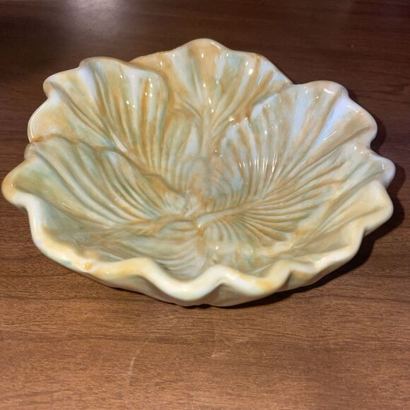 Vtg Light Green 2.5 X 6 Inch Ceramic Cabbage Dip/Condiment Bowl Signed - Picture 2 of 11